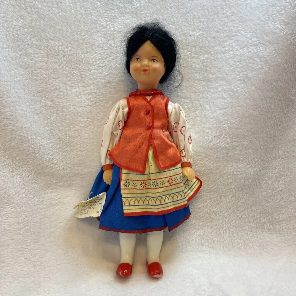 VINTAGE 1970s Mockobckar Russian Doll - Hard Plastic Approx. 12” - Folk Costume.